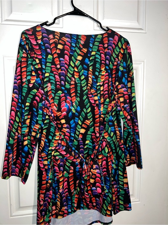 Slinky Brand Dresses & Skirts - Slinky Brand Multicolor Brushstroke Tie-Waist Long Sleeve Dress